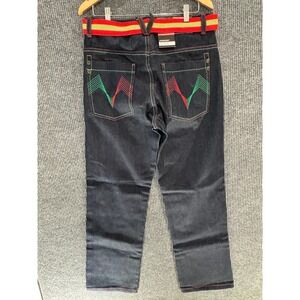 KIX & Stripes 32x33‎ Y2K Baggy Jeans Color Stitching Raw Denim Belted Streetwear